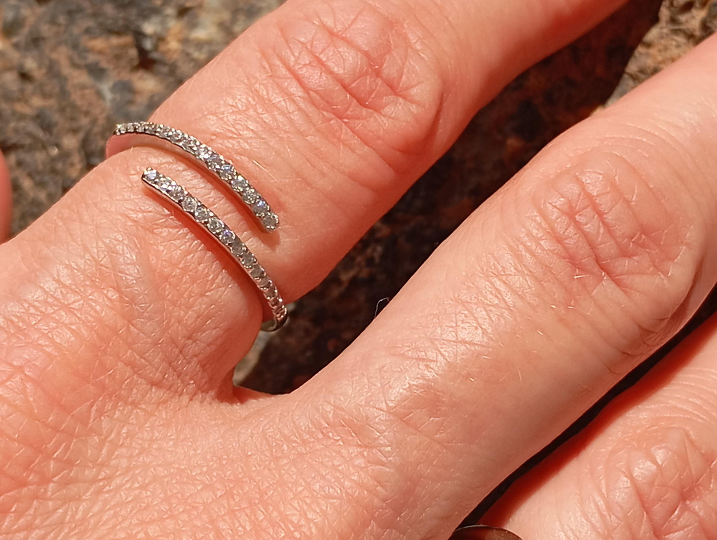 925 Sterling Silver Spiral Ring – Adjustable Open Band with Cubic Zirconia – Dainty Minimalist Wrap Ring – Elegant Gift for Her