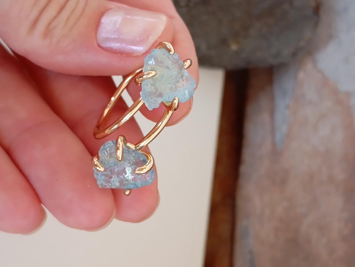 Aquamarine adjustable  finger ring, raw gemstone, Reiki, fashion dainty elegant, wedding, gift for women, healing protection stone,mascot