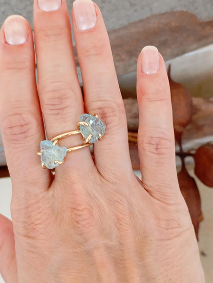 Aquamarine adjustable  finger ring, raw gemstone, Reiki, fashion dainty elegant, wedding, gift for women, healing protection stone,mascot