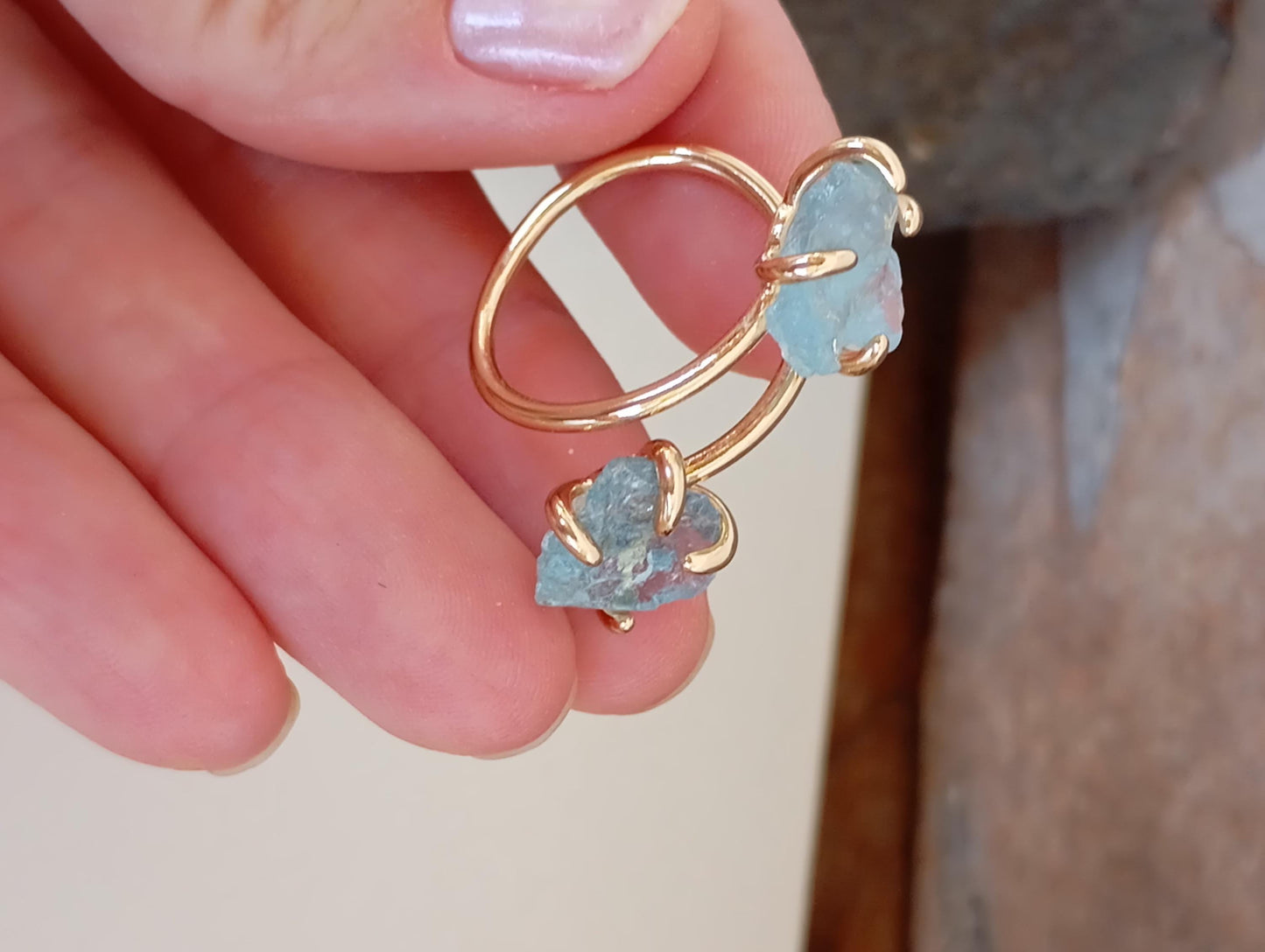 Aquamarine adjustable  finger ring, raw gemstone, Reiki, fashion dainty elegant, wedding, gift for women, healing protection stone,mascot