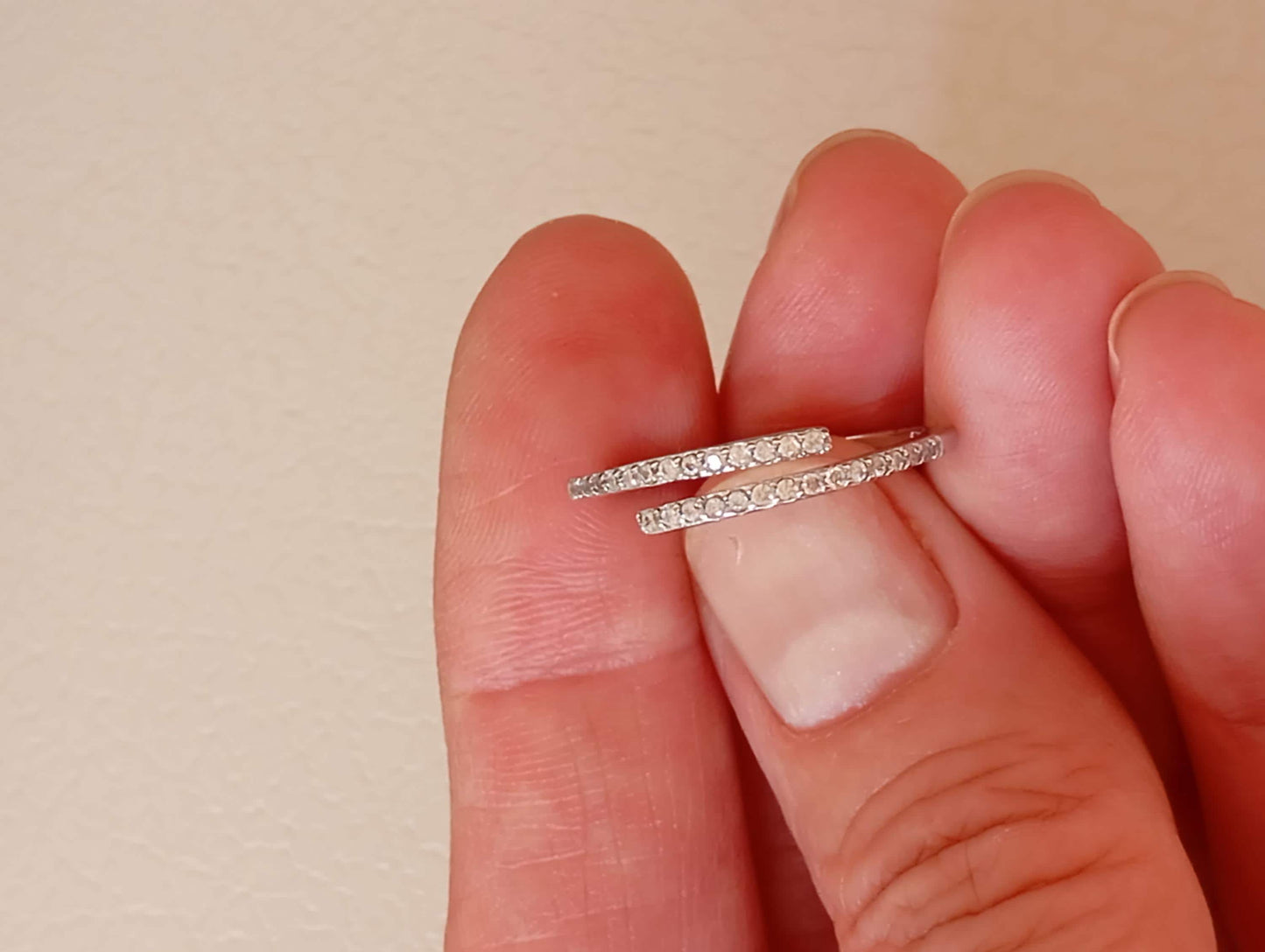 925 Sterling Silver Spiral Ring – Adjustable Open Band with Cubic Zirconia – Dainty Minimalist Wrap Ring – Elegant Gift for Her