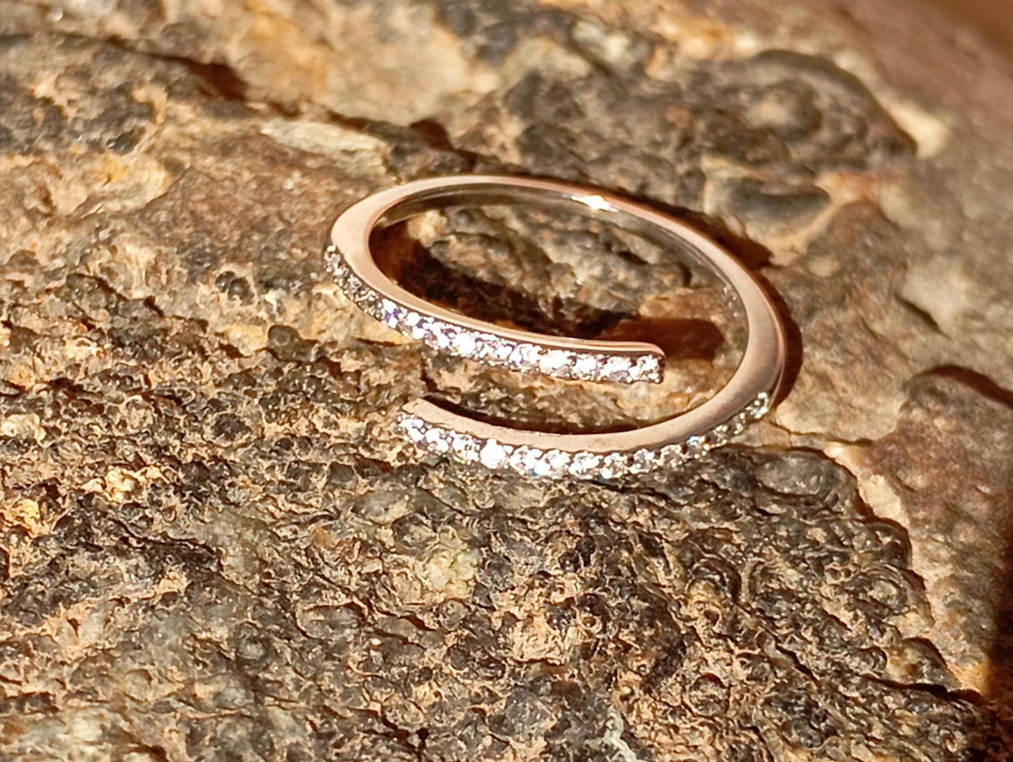 925 Sterling Silver Spiral Ring – Adjustable Open Band with Cubic Zirconia – Dainty Minimalist Wrap Ring – Elegant Gift for Her