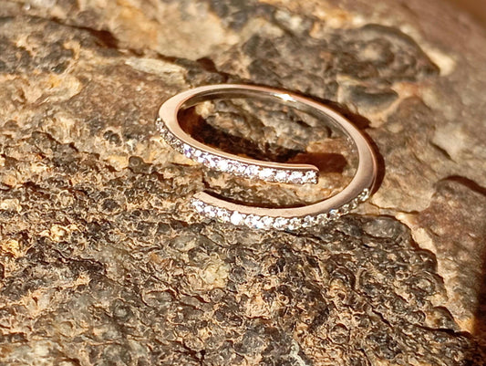 925 Sterling Silver Spiral Ring – Adjustable Open Band with Cubic Zirconia – Dainty Minimalist Wrap Ring – Elegant Gift for Her