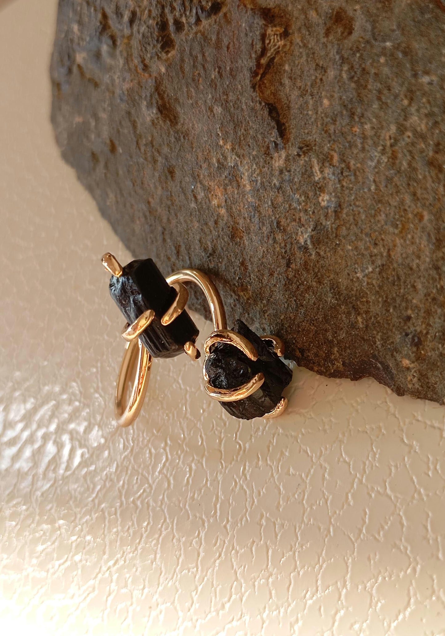 Raw black tourmaline adjustable finger ring in silver or gold, gemstone, healing protection, mascot, fashion, wedding,elegant,gift for women