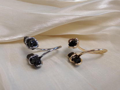 Raw black tourmaline adjustable finger ring in silver or gold, gemstone, healing protection, mascot, fashion, wedding,elegant,gift for women