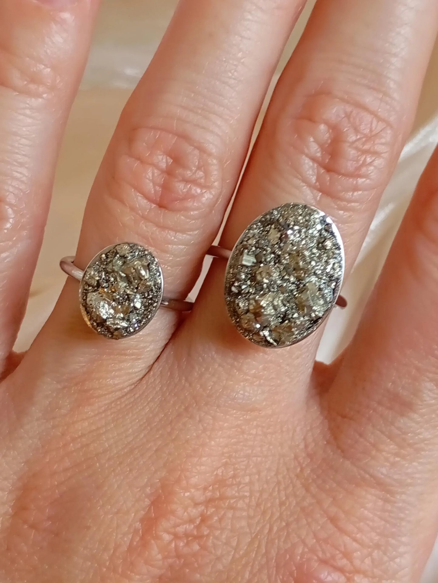 Raw Pyrite Adjustable Ring – Gold Plated Oval Boho Statement Ring