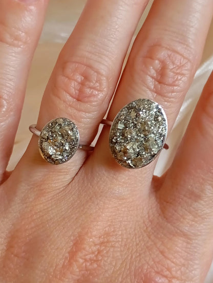 Raw Pyrite Adjustable Ring – Gold Plated Oval Boho Statement Ring