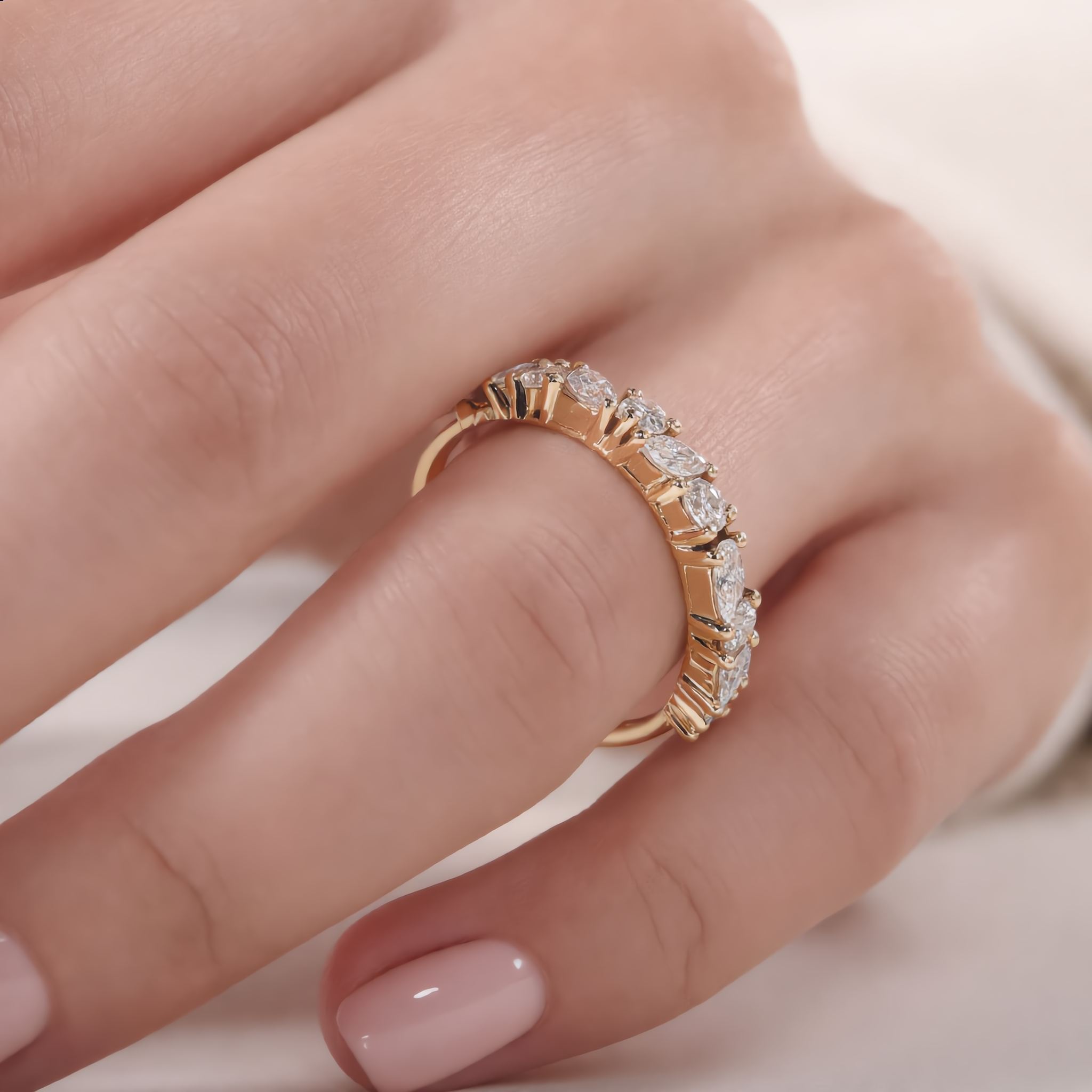 Marquise & Round Moissanite Half Eternity Ring – Silver |SEÓRA