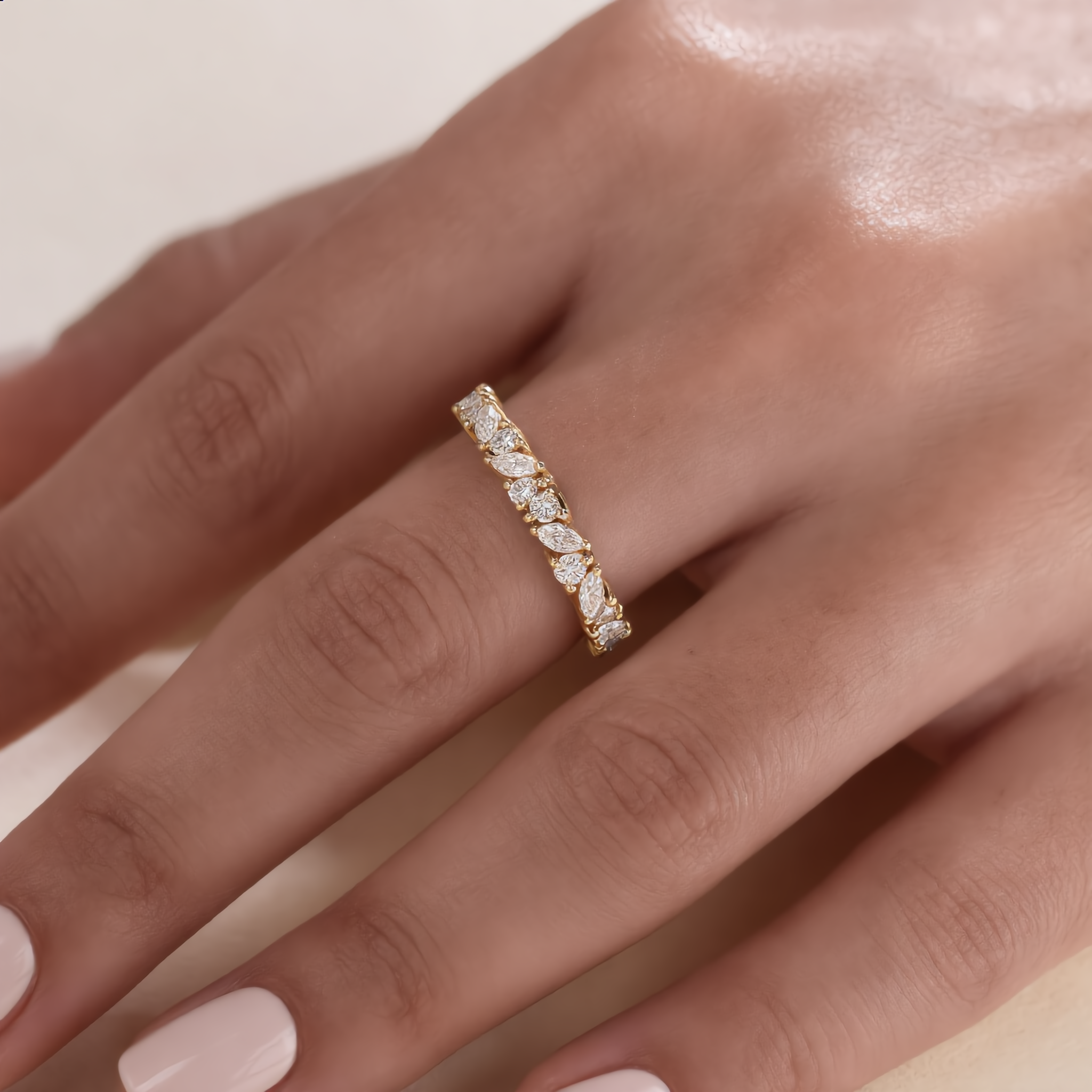 Marquise & Round Moissanite Half Eternity Ring – Silver |SEÓRA