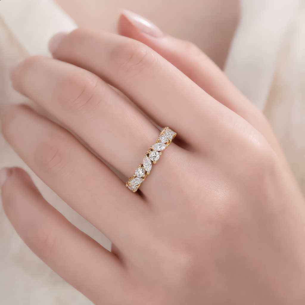 Marquise & Round Moissanite Half Eternity Ring – Silver |SEÓRA