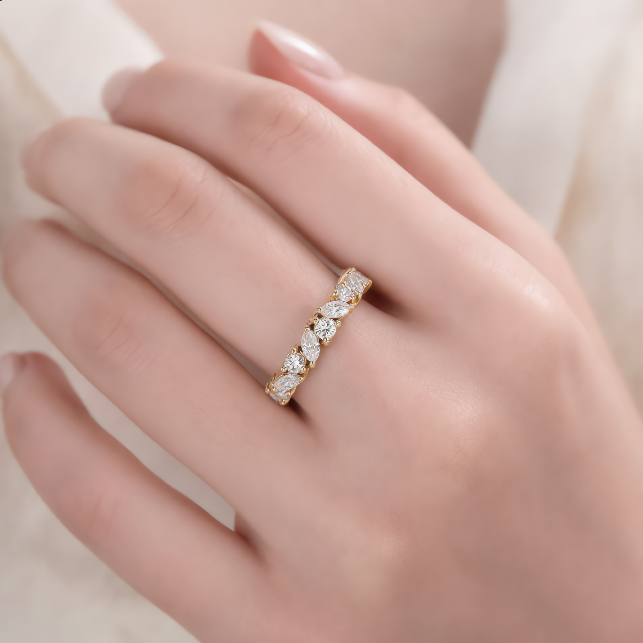 Marquise & Round Moissanite Half Eternity Ring – Silver |SEÓRA