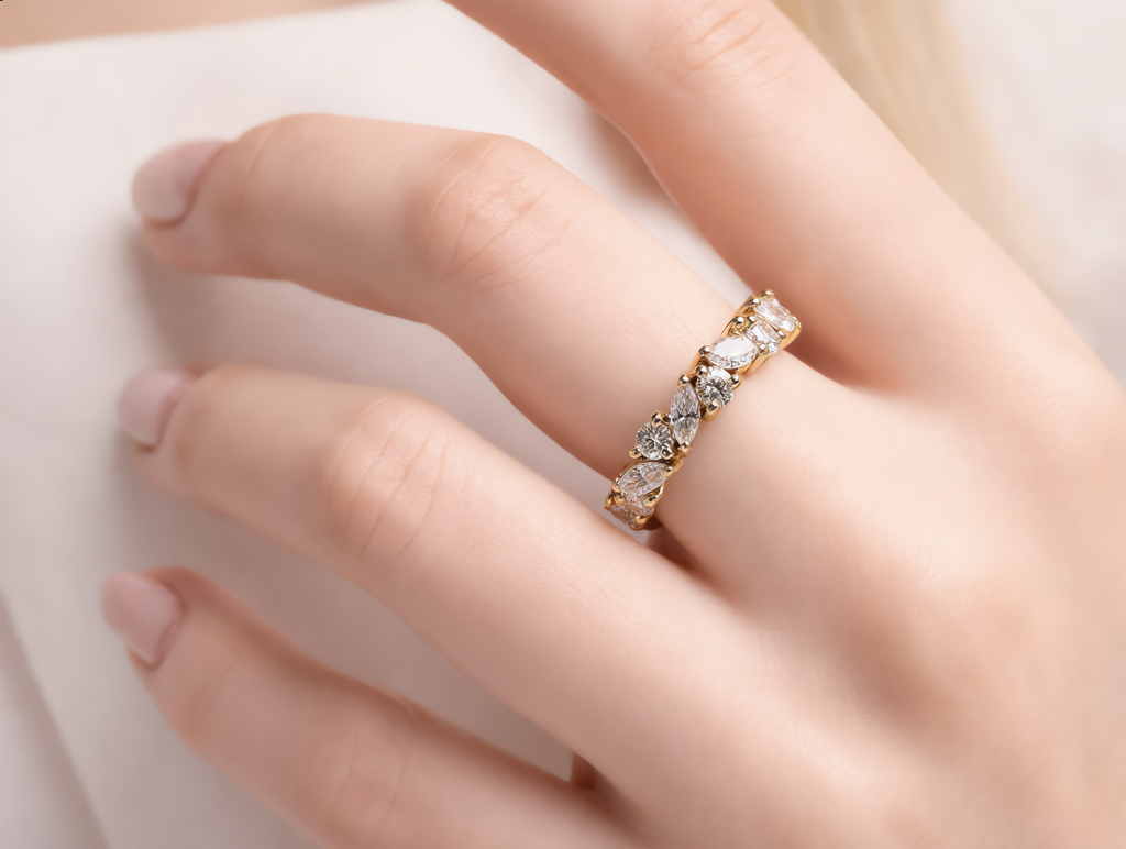 Marquise & Round Moissanite Half Eternity Ring – Silver |SEÓRA