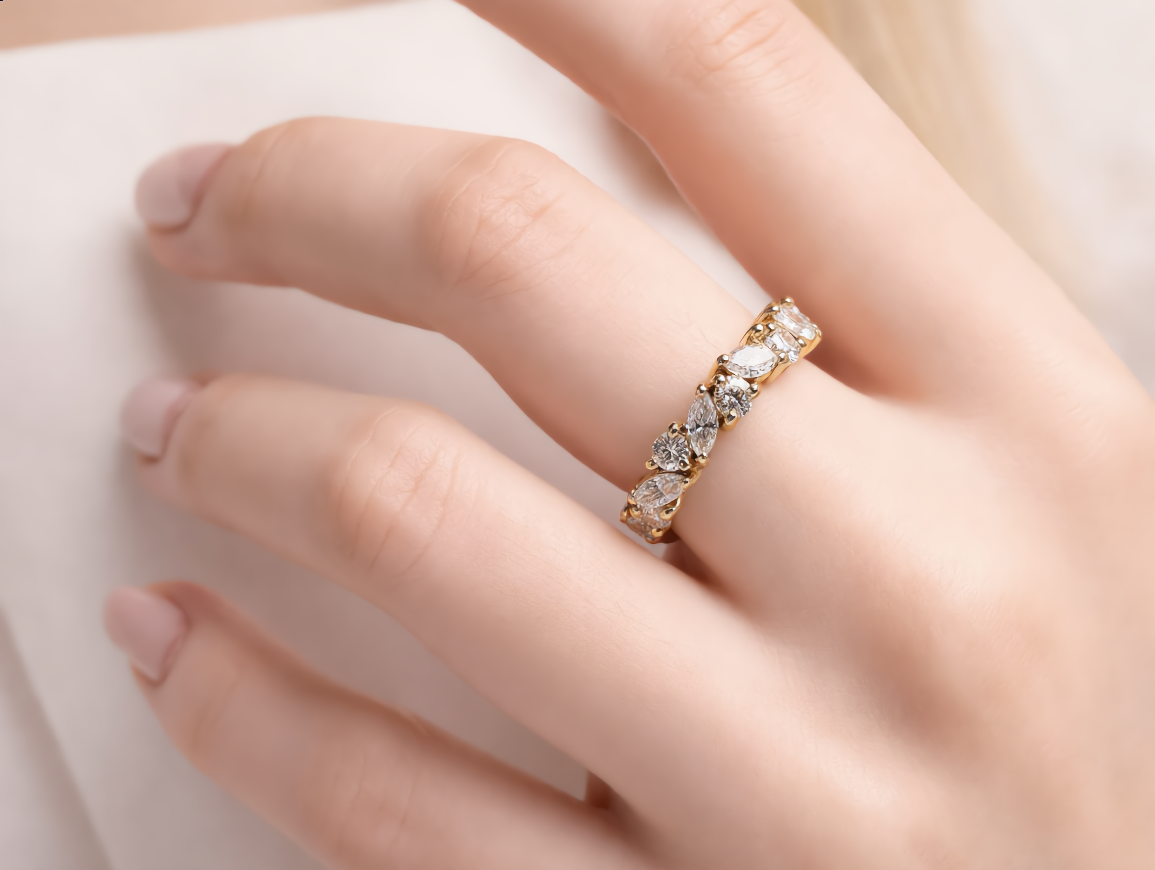 Marquise & Round Moissanite Half Eternity Ring – Silver |SEÓRA