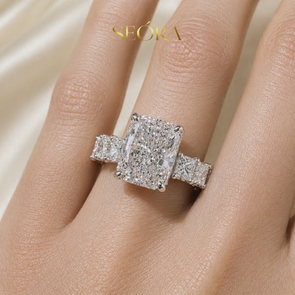 Radiant Cut 5Ct Μoissanite — 18K White Gold or Silver Statement Ring | SEÓRA