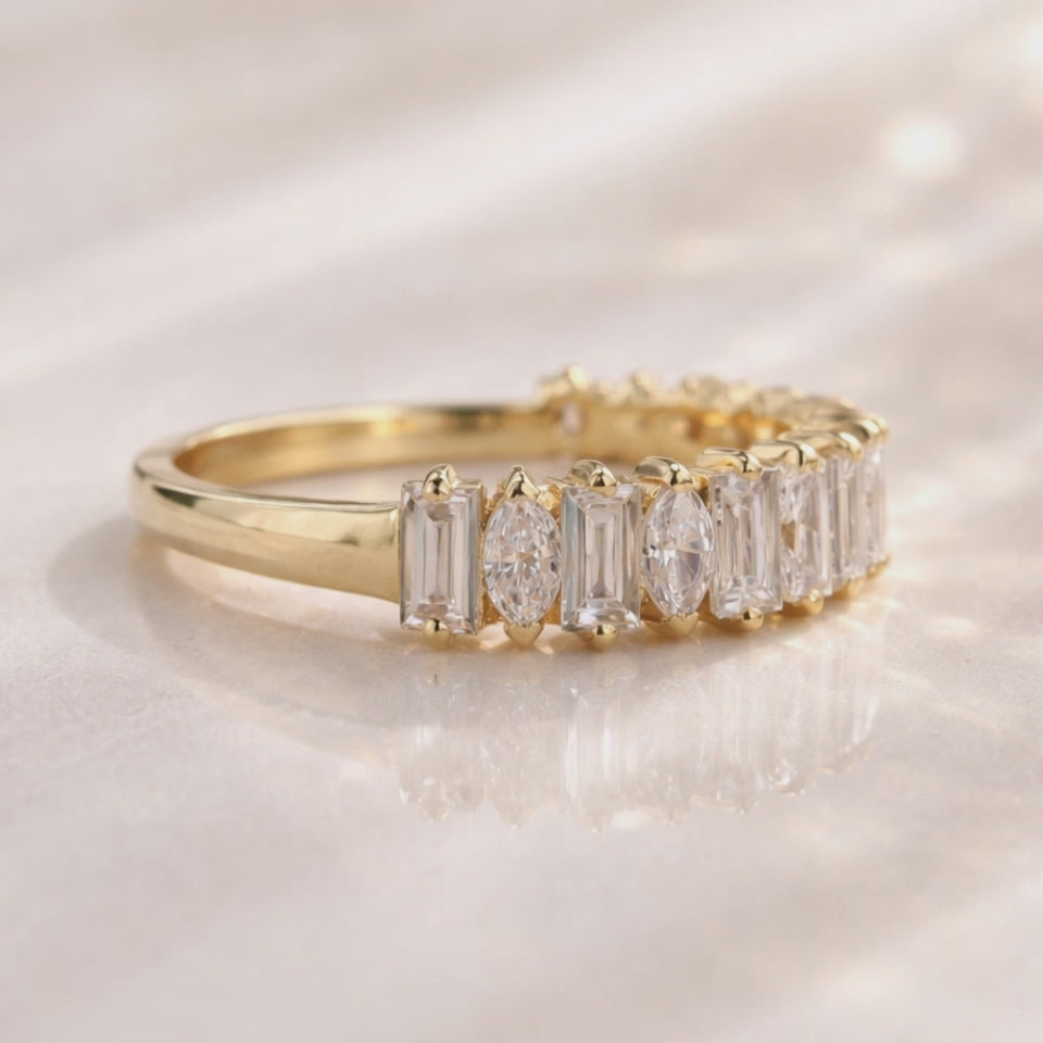 Marquise & Baguette Moissanite Half Eternity Ring in Sterling Silver | SEÓRA