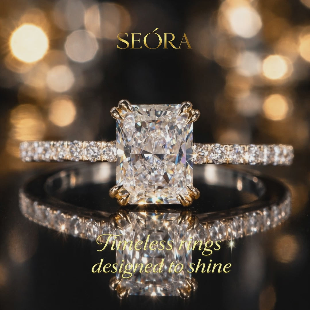 Radiant Cut 2CT Moissanite in 18K Gold Engagement Ring | SEÓRA