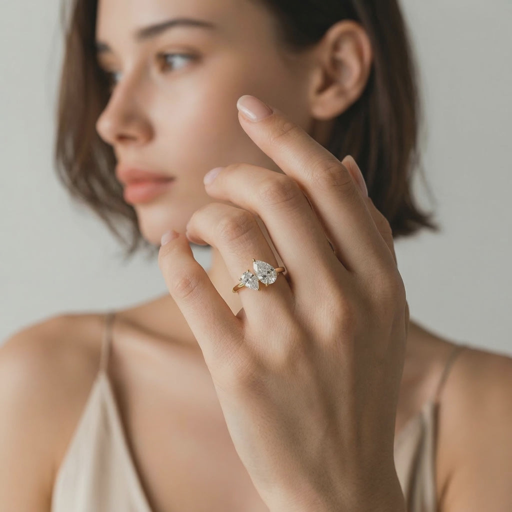 Double Pear Moissanite Ring in Sterling Silver | SEÓRA