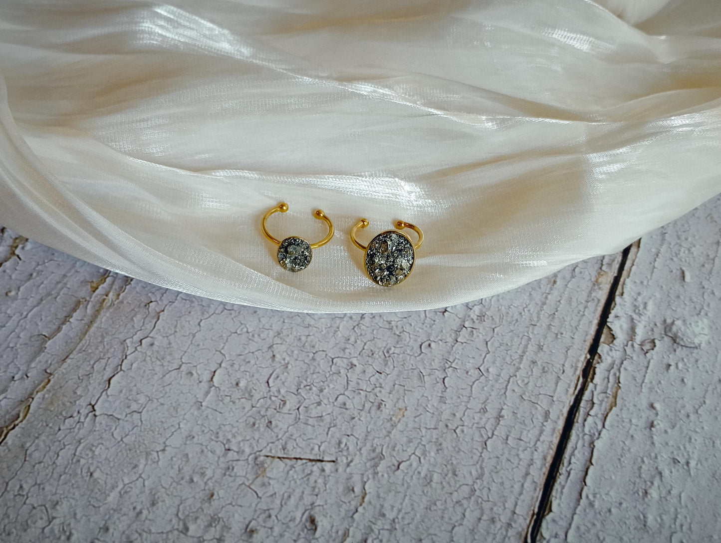 Raw Pyrite Adjustable Ring – Gold Plated Oval Boho Statement Ring