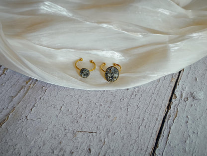 Raw Pyrite Adjustable Ring – Gold Plated Oval Boho Statement Ring