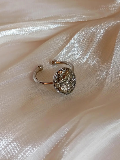 Raw Pyrite Adjustable Ring – Gold Plated Oval Boho Statement Ring