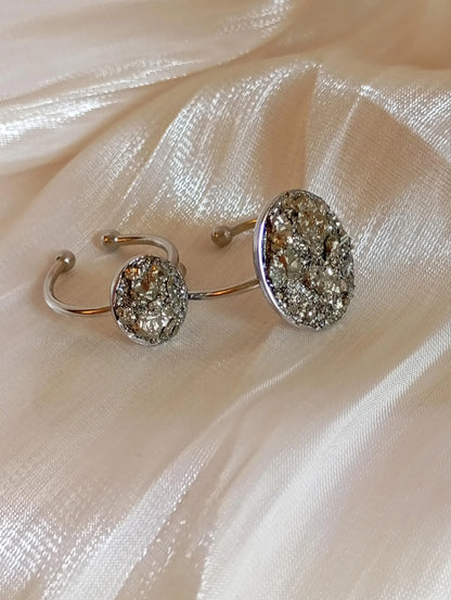 Raw Pyrite Adjustable Ring – Gold Plated Oval Boho Statement Ring