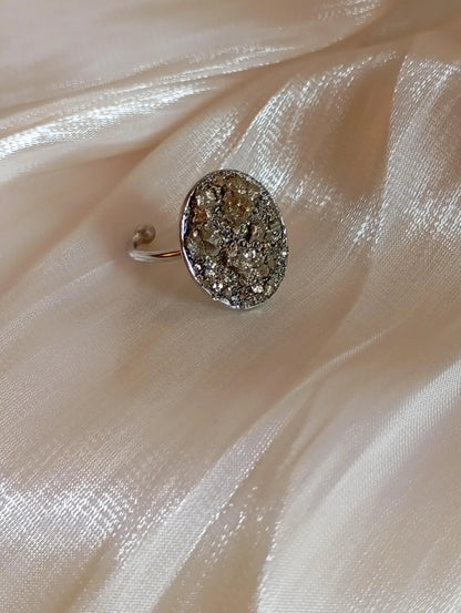 Raw Pyrite Adjustable Ring – Gold Plated Oval Boho Statement Ring