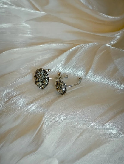 Raw Pyrite Adjustable Ring – Gold Plated Oval Boho Statement Ring