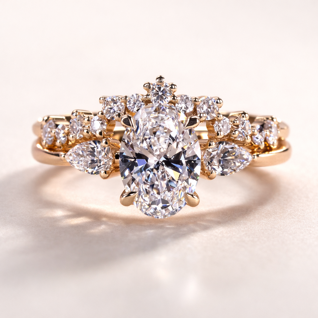 Oval Cut 2CT Moissanite in 18K Gold Bridal Ring Set | SEÓRA