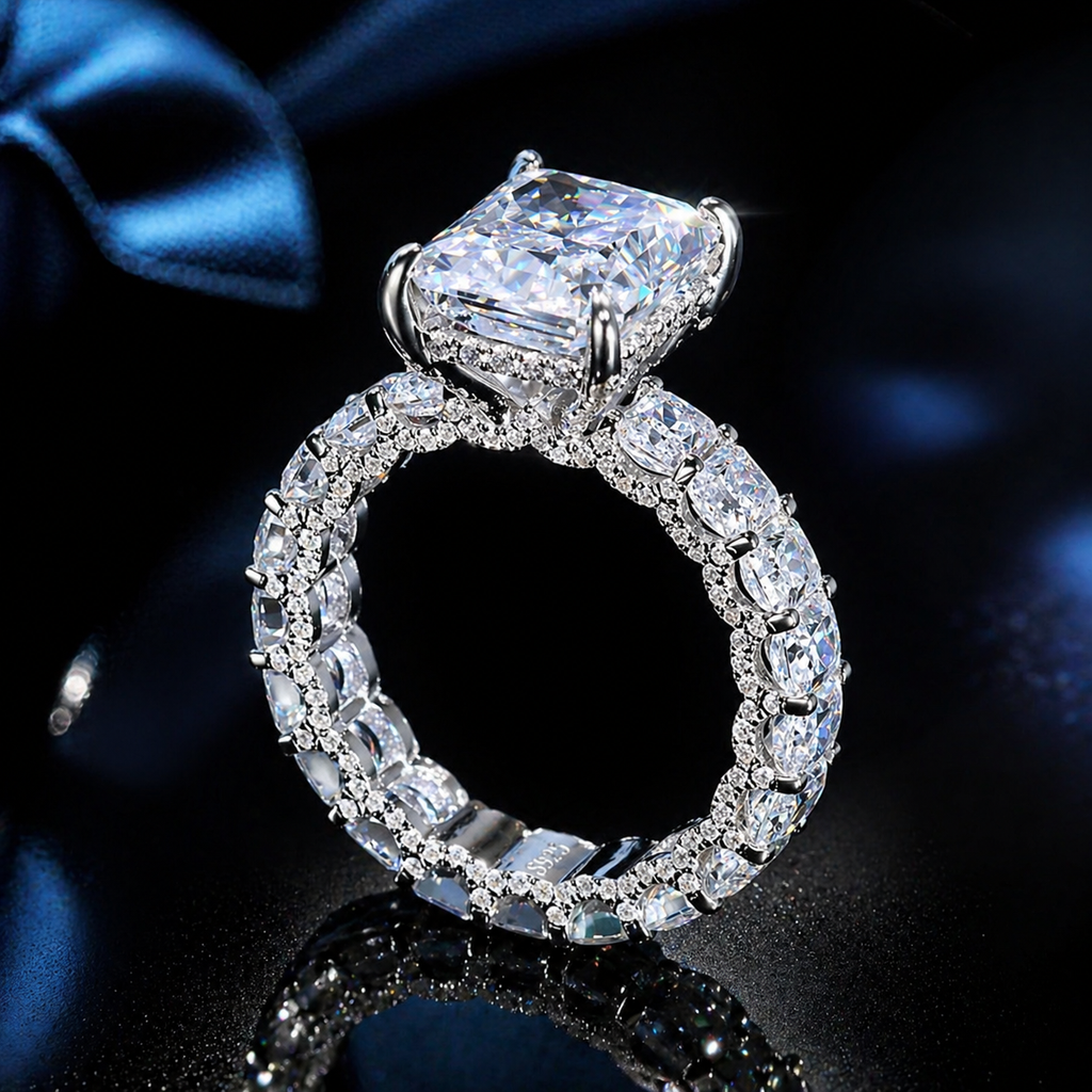 Radiant Cut 5Ct Μoissanite — 18K White Gold or Silver Statement Ring | SEÓRA