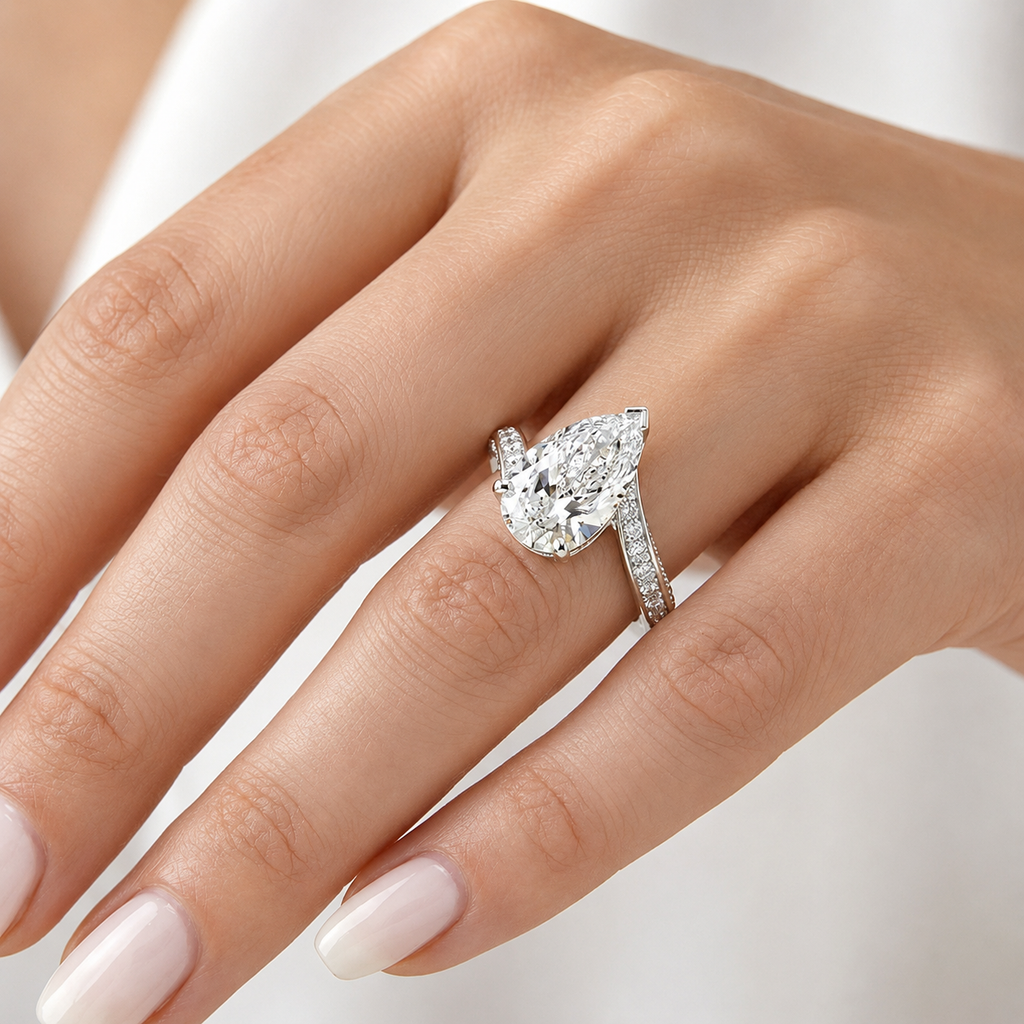 Pear Cut Halo Moissanite Ring –  Gold Band | SEÓRA
