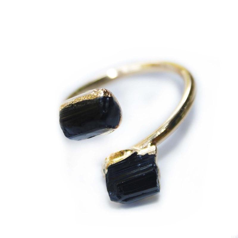 Raw Black Tourmaline adjustable ring, Reiki antique, black crystal, fashion dainty elegant women protection stone finger ring