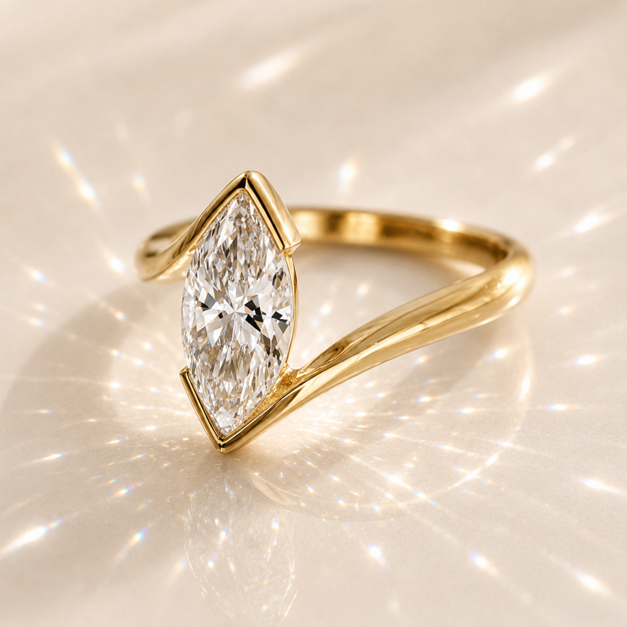 Marquise Open Moissanite 1Ct Ring in 18K Gold – Minimalist Sculptural Ring | SEÓRA