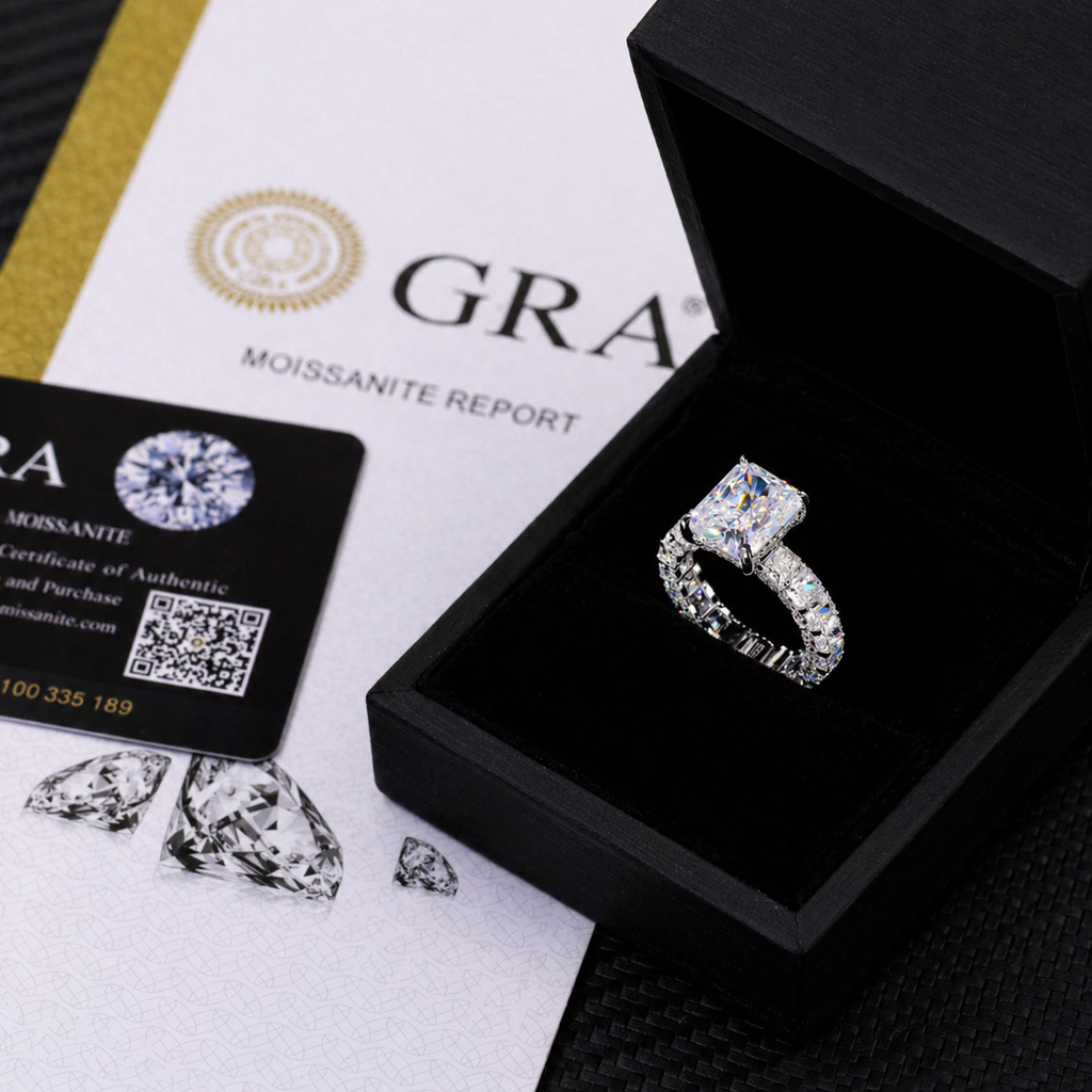Radiant Cut 5Ct Μoissanite — 18K White Gold or Silver Statement Ring | SEÓRA