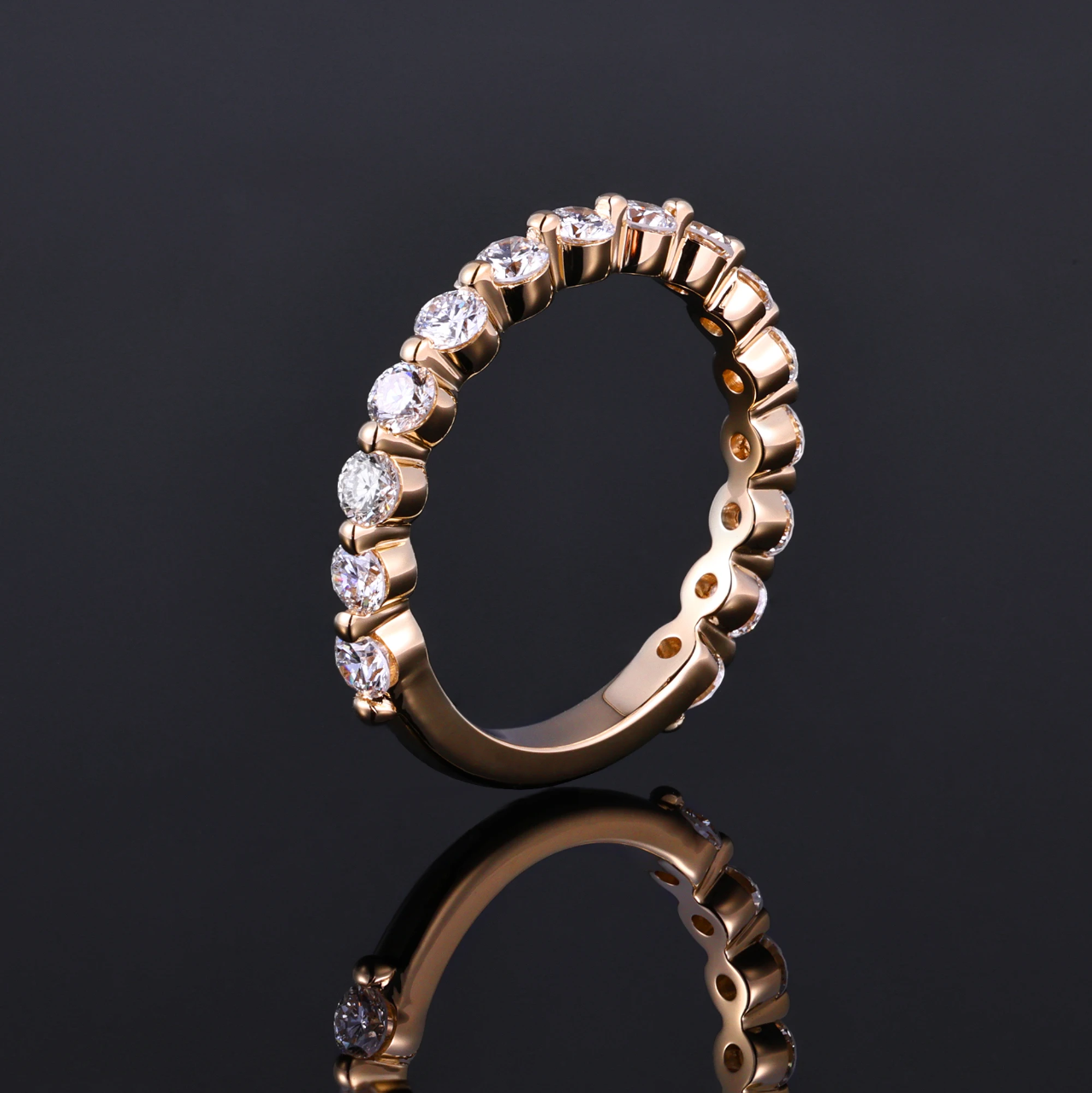 2mm Moissanite Half Eternity Ring in 18K Gold | Minimalist Wedding Band |  SEORA