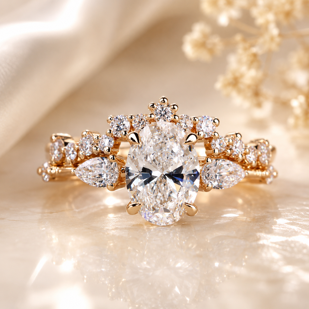 Oval Cut 2CT Moissanite in 18K Gold Bridal Ring Set | SEÓRA