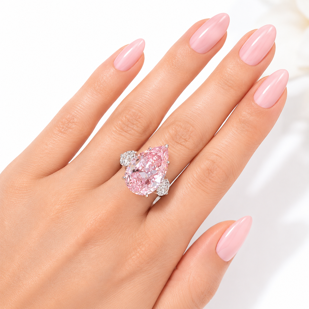 Fancy Pink Pear Diamond Ring in 18K White Gold | SEÓRA