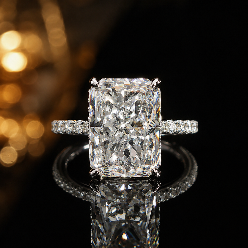 5CT Radiant Hidden Halo Moissanite Ring in Silver | SEÓRA