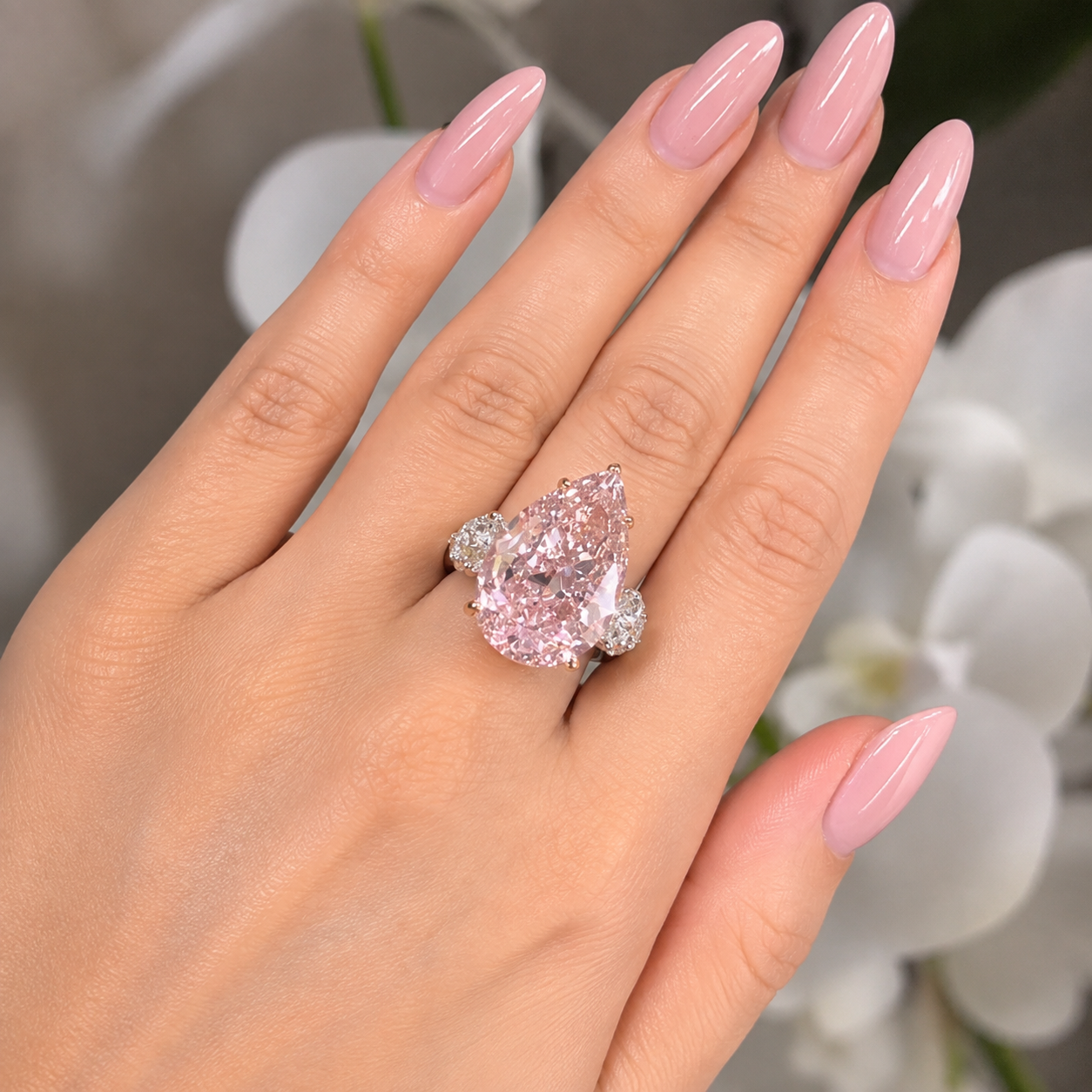 Fancy Pink Pear Diamond Ring in 18K White Gold | SEÓRA