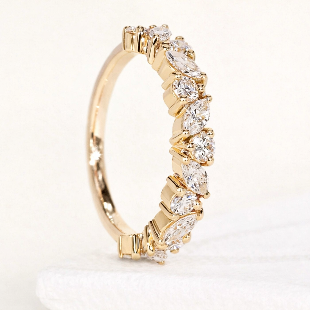 Marquise & Round Moissanite Half Eternity Ring – Silver |SEÓRA