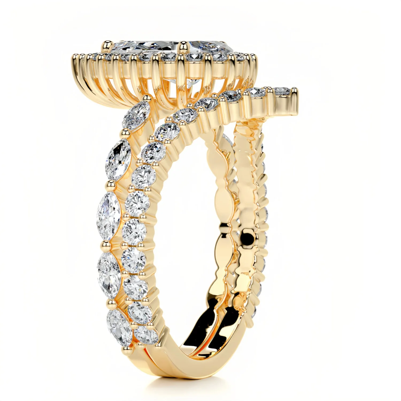 Pear Halo Moissanite Bridal Set in 18K Gold| Matching Wedding Ring Set | SEÓRA