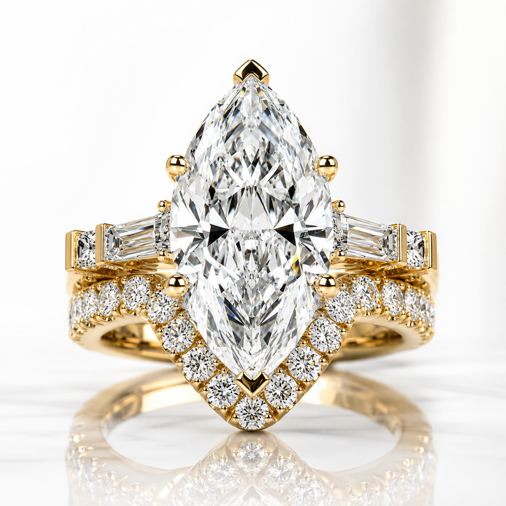 5 Carat Marquise Moissanite Bridal Set in Silver | Five Stone Engagement Ring Set