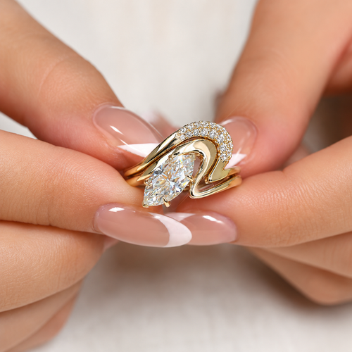 18K Gold Marquise Moissanite Engagement Ring | 2 CT Sculptural Bypass Ring