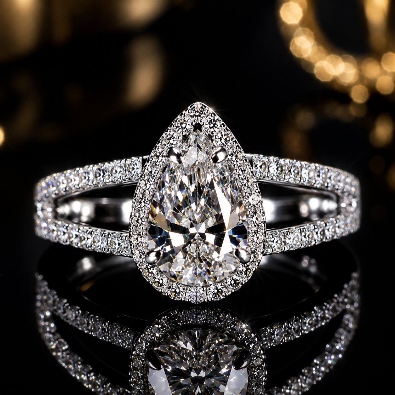 Pear Halo Moissanite Ring – Split Shank 925 Sterling Silver Engagement Ring | SEÓRA