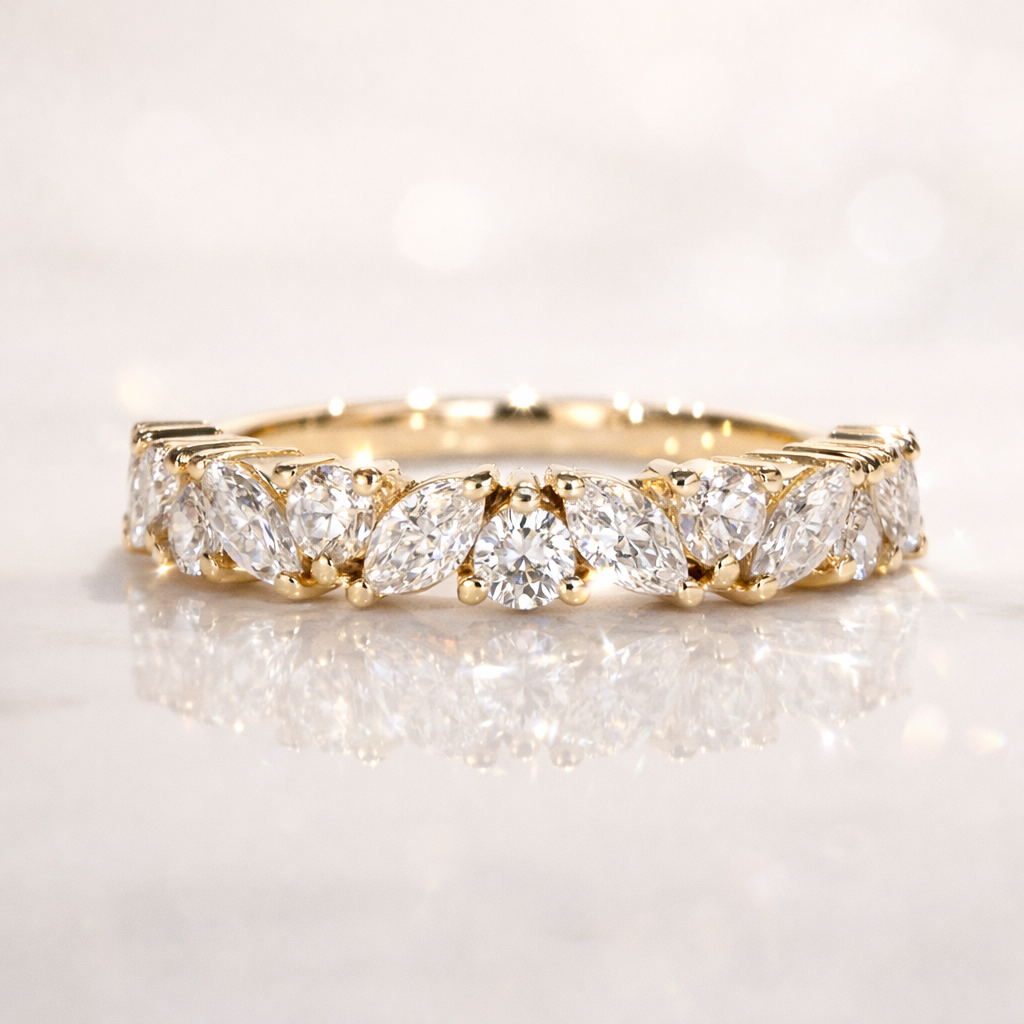 Marquise & Round Moissanite Half Eternity Ring – Silver |SEÓRA