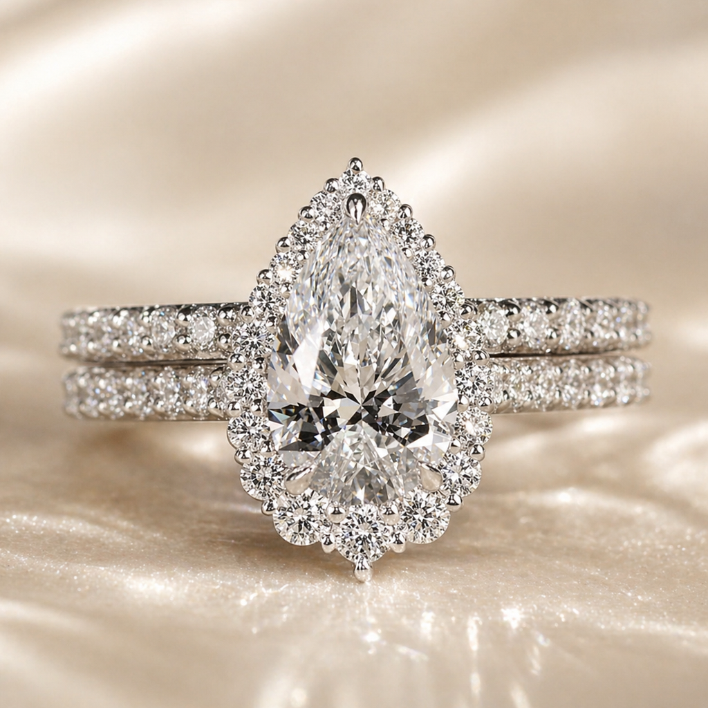 Pear Cut Halo Ring Set | SEÓRA