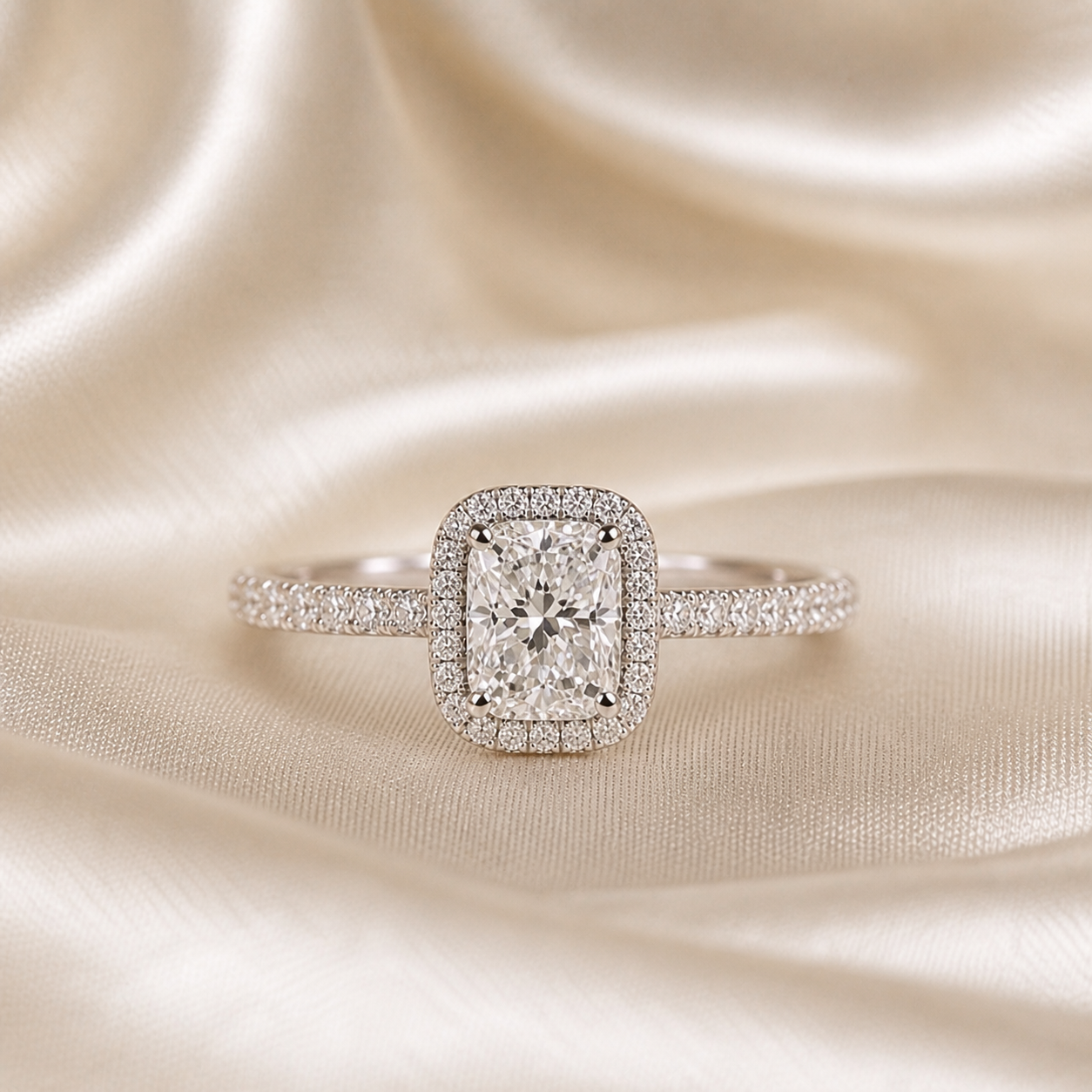Halo Pavé Ring — Radiant Cut 1CT Silver Moissanite Ring 