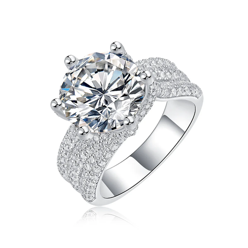 5CT Round Cut Moissanite Pavé White Gold Plated Silver Ring | SEÓRA