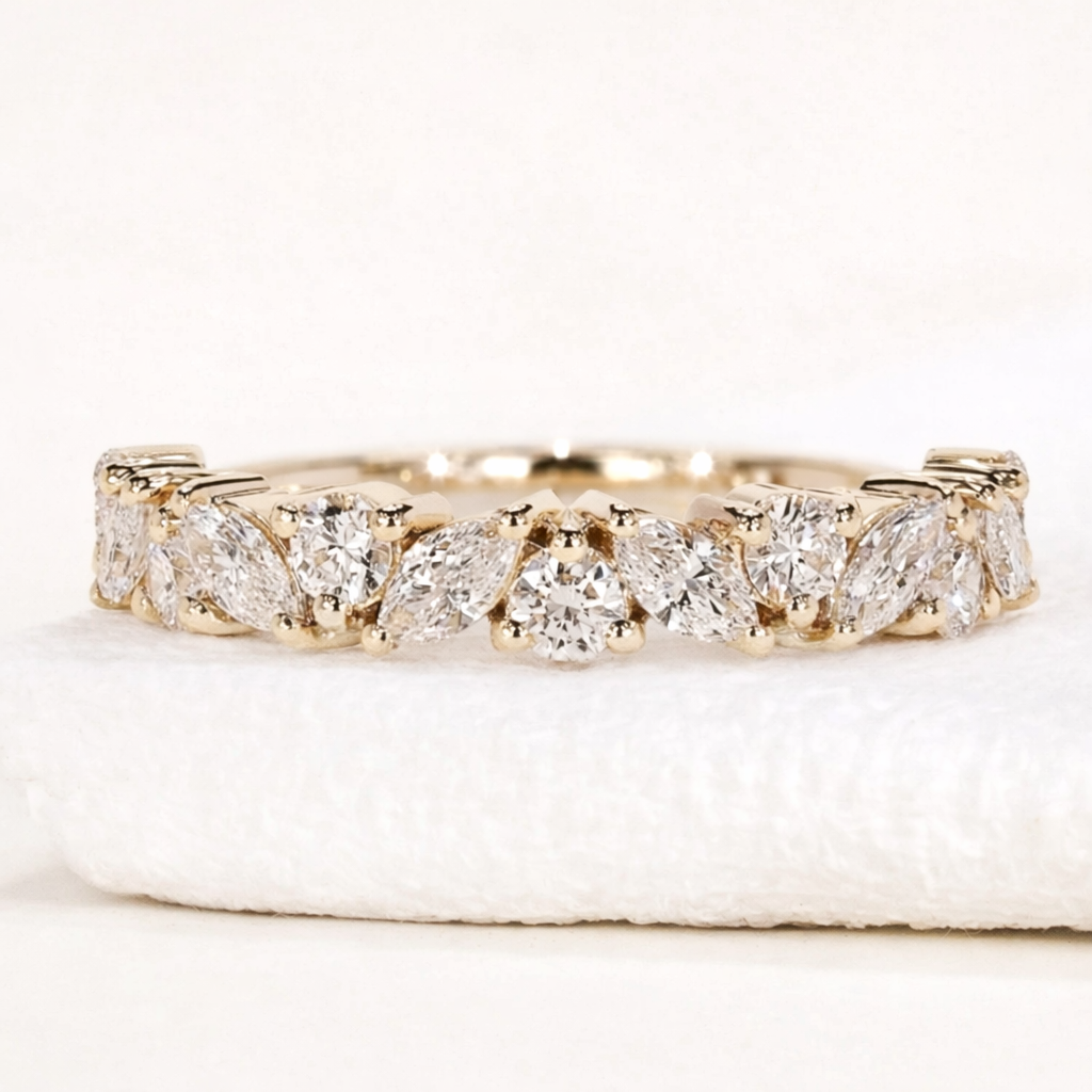 Marquise & Round Moissanite Half Eternity Ring – Silver |SEÓRA