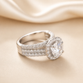 Round Cut Halo Moissanite Ring – Triple Pavé Silver Band | SEÓRA