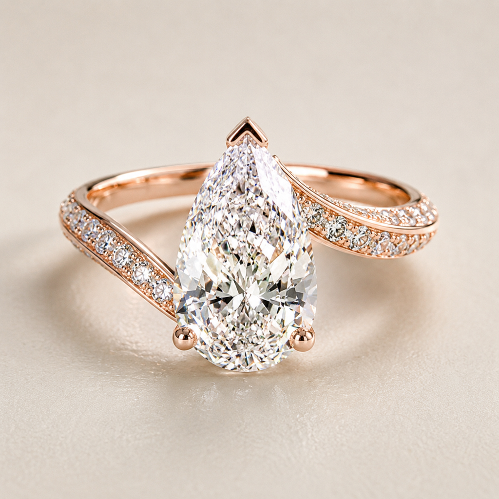 Pear Cut Halo Moissanite Ring –  Gold Band | SEÓRA